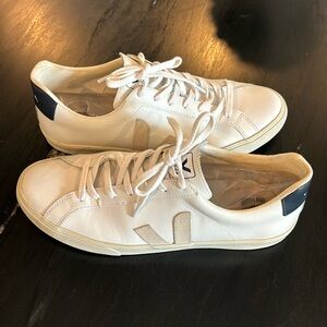 White and Navy Men’s Veja’s Esplar, worn once for a couple hours.
